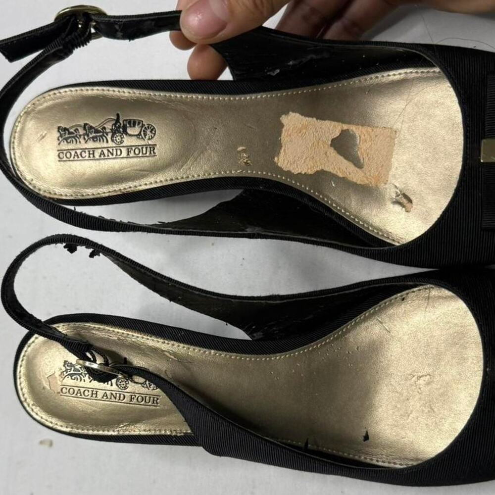 Coach & Four Black Kitten Heels gold bow slingback kitten heels 2” heel 9 1/2 - Picture 7 of 8
